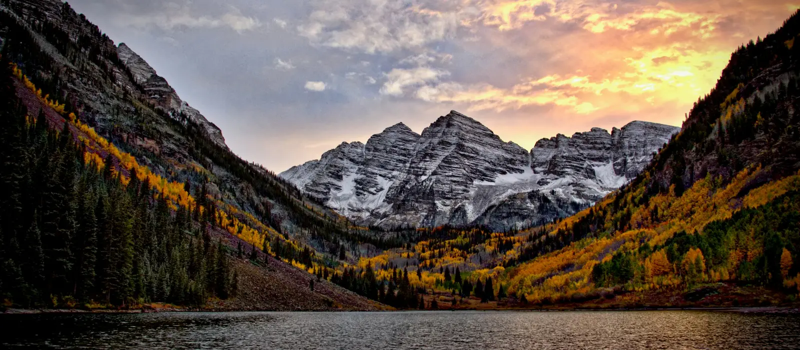 The Maroon Bells peaks above Maroon Lake near Aspen.