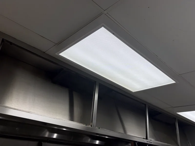 Corporate dining makeup air vent after cleaning, housing clean and lighter in color, Centennial.